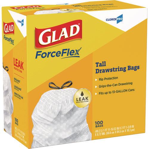 Cloroxpro Forceflex Tall Kitchen Drawstring Trash Bags, 13 Gal, 24 X 27.38, Gray, 100 Bags/box, 4 Boxes/carton