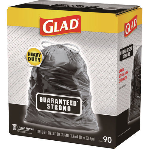 Guaranteed Strong Large Drawstring Trash Bags, Three-ply, 30 Gal, 1.05 Mil, 30" X 33", Black, 90/carton