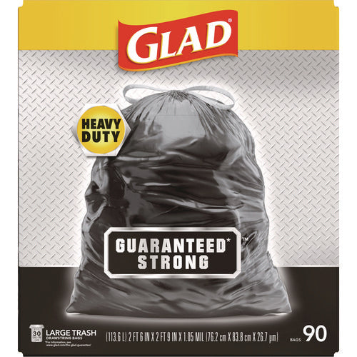 Guaranteed Strong Large Drawstring Trash Bags, Three-ply, 30 Gal, 1.05 Mil, 30" X 33", Black, 90/carton