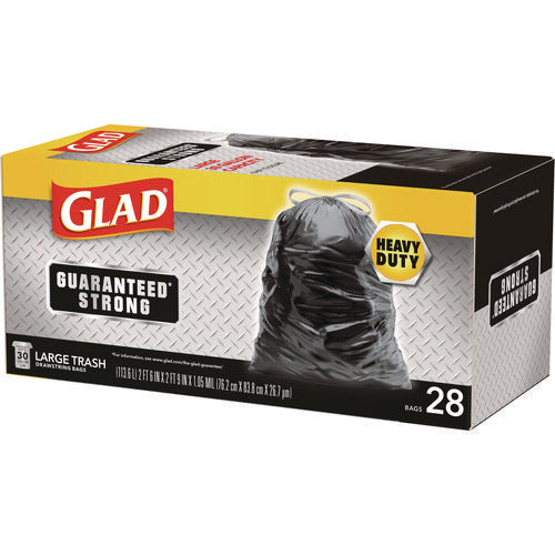 Guaranteed Strong Large Drawstring Trash Bags, Three-ply, 30 Gal, 1.05 Mil, 30 X 33, Black, 28/box