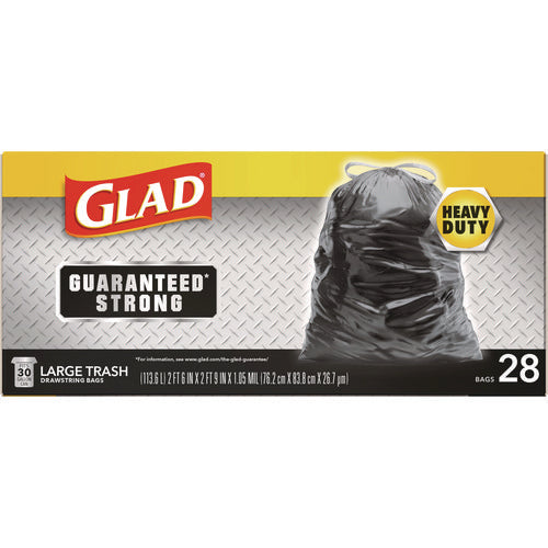 Guaranteed Strong Large Drawstring Trash Bags, Three-ply, 30 Gal, 1.05 Mil, 30 X 33, Black, 28 Bags/box, 6 Boxes/carton