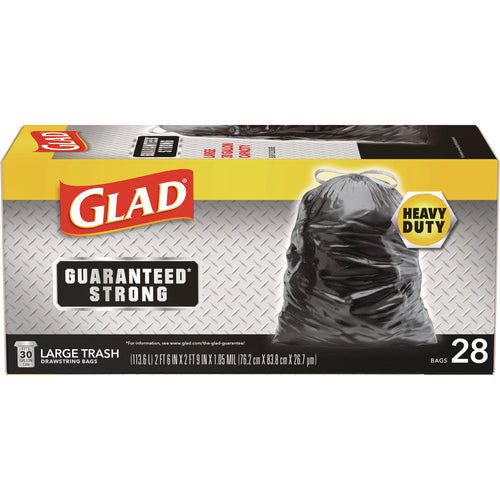 Guaranteed Strong Large Drawstring Trash Bags, Three-ply, 30 Gal, 1.05 Mil, 30 X 33, Black, 28 Bags/box, 6 Boxes/carton