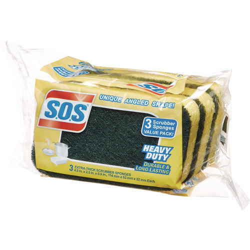 Heavy Duty Scrubber Sponge, 2.5 X 4.5, 0.9" Thick, Yellow/green, 3/pack, 8 Packs/carton