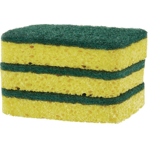 Heavy Duty Scrubber Sponge, 2.5 X 4.5, 0.9" Thick, Yellow/green, 3/pack, 8 Packs/carton