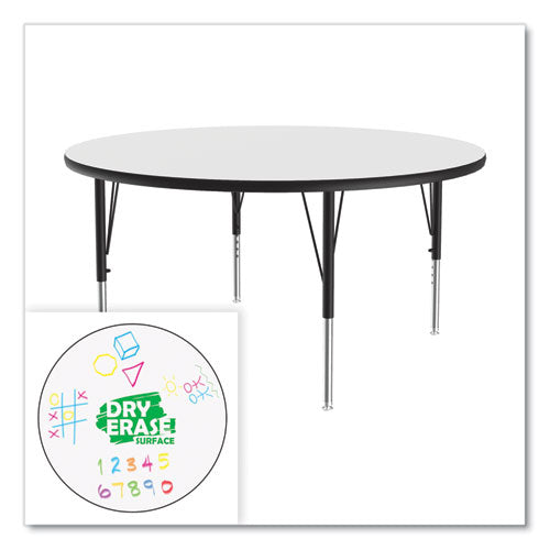 Dry Erase Markerboard Activity Tables, Round, 42" X 19" To 29", White Top, Black Legs, 4/pallet