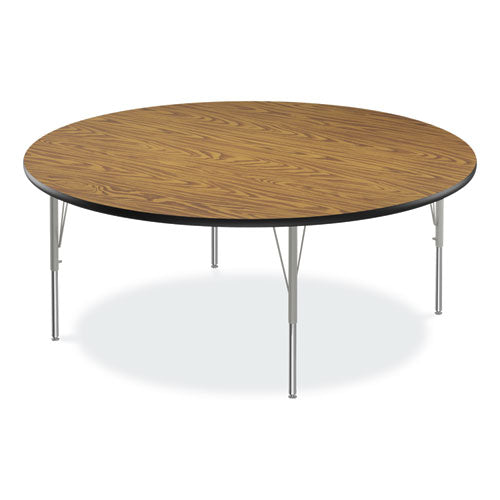 Height Adjustable Activity Tables, Round, 60" X 19" To 29", Medium Oak Top, Gray Legs, 4/pallet