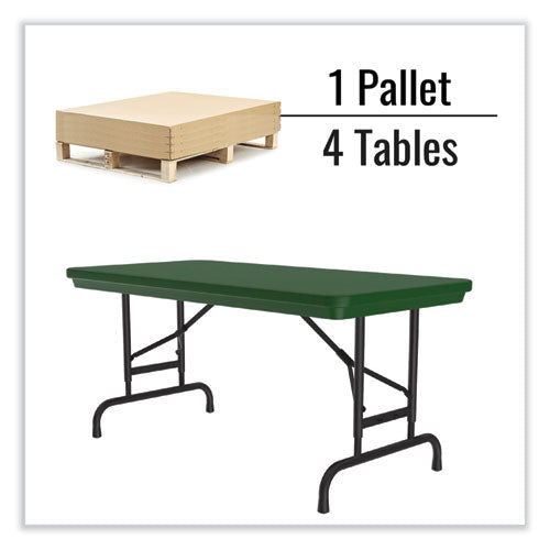 Adjustable Folding Table, Rectangular, 48" X 24" X 22" To 32", Green Top, Black Legs, 4/pallet