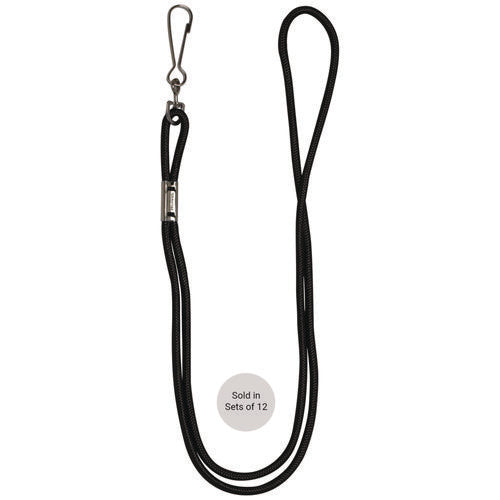 Lanyard, Metal J-hook Fastener, 20" Long, Black, 12/pack