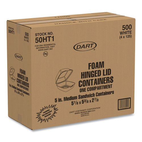 Foam Hinged Lid Containers, 5.38 X 5.5 X 2.88, White, 500/carton