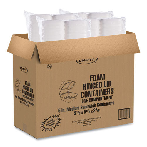 Foam Hinged Lid Containers, 5.38 X 5.5 X 2.88, White, 500/carton