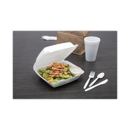 Foam Hinged Lid Containers, 1-compartment, 8.38" X 7.78" X 3.25", White, 200/carton