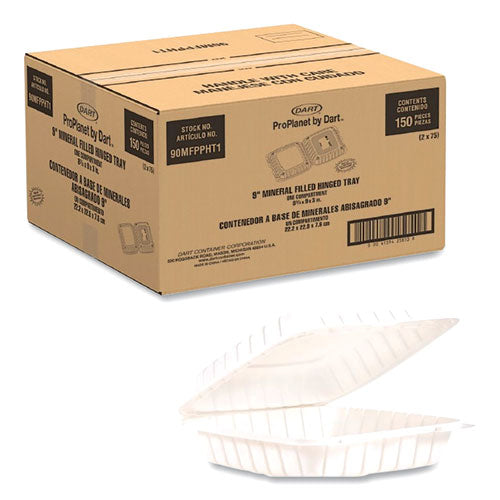 Hinged Lid Containers, Single Compartment, 9 X 8.8 X 3, White, Plastic, 150/carton