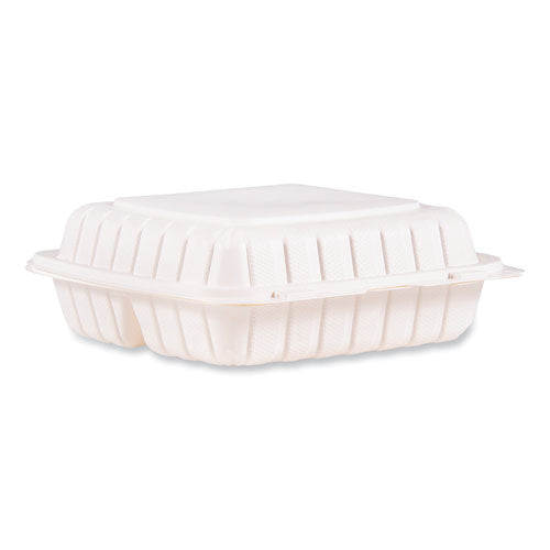 Hinged Lid Containers, 3-compartment, 9 X 8.75 X 3, White, Plastic, 150/carton