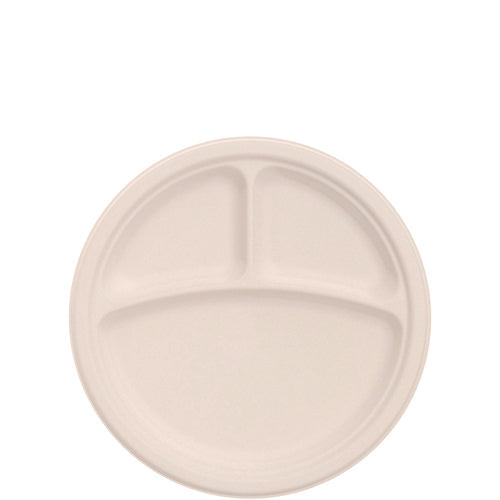 Compostable Fiber Dinnerware, Proplanet Seal, 3-compartment Plate, Paper, 9" Dia, Natural, 500/carton