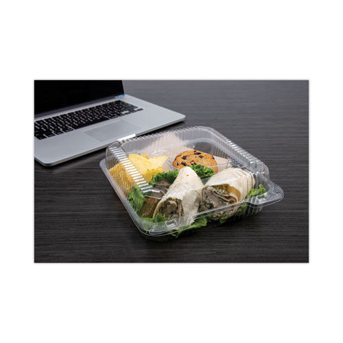 Staylock Clear Hinged Lid Containers, 3-compartment, 8.6 X 9 X 3, Clear, Plastic, 100/packs, 2 Packs/carton