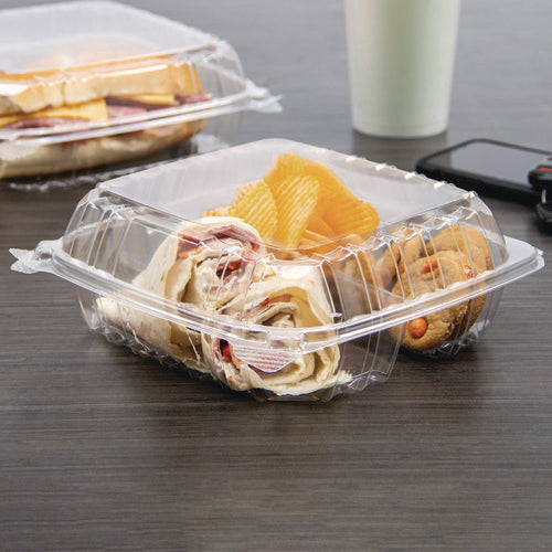 Clearseal Hinged-lid Plastic Containers, 8.25 X 8.25 X 3, Clear, Plastic, 125/pack, 2 Packs/carton