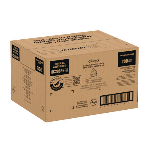 Compostable Fiber Hinged Containers, Proplanet Seal, 6.34 X 9.06 X 1.97, Ivory, Molded Fiber, 200/carton