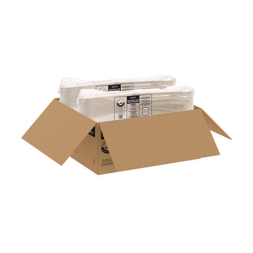 Compostable Fiber Hinged Trays, Proplanet Seal, 3-compartment, 8.03 X 8.4 X 1.93, Ivory, Molded Fiber, 200/carton