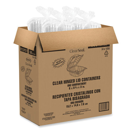 Clearseal Hinged-lid Plastic Containers, 5.86 X 3.11, Clear, Plastic, 500/carton