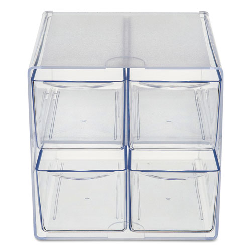 Stackable Cube Organizer, 4 Compartments, 4 Drawers, Plastic, 6 X 7.2 X 6, Clear