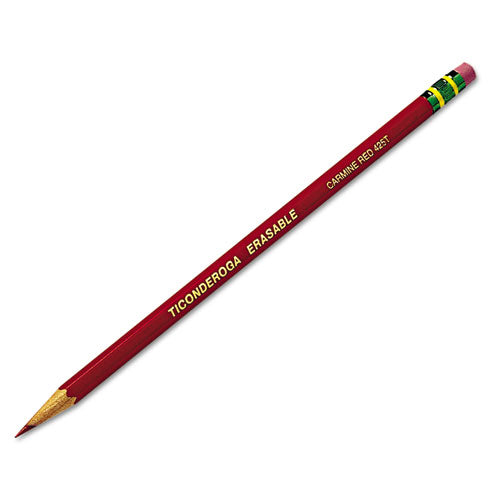 Erasable Colored Pencils, 2.6 Mm, 2b, Carmine Red Lead, Carmine Red Barrel, Dozen