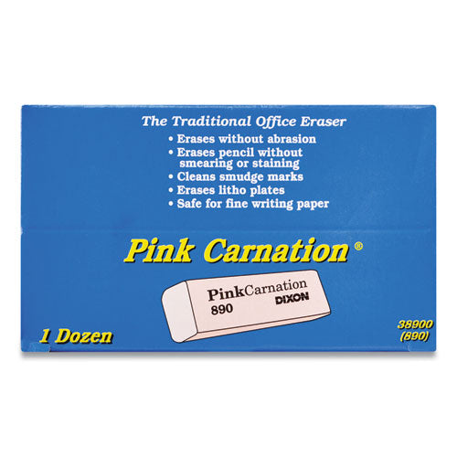 Pink Carnation Erasers, For Pencil Marks, Rectangular Block, Medium, Pink, Dozen