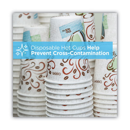 Perfectouch Paper Hot Cups And Lids Combo, 10 Oz, Coffee Haze Design, 50/pack, 6 Packs/carton