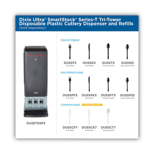 Smartstock Tri-tower Dispensing System Cutlery, Forks, Mediumweight, Polystyrene, Black, 40/cartridge, 24 Cartridges/carton