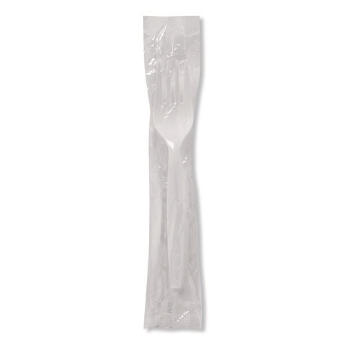 Mediumweight Polypropylene Cutlery, Individually Wrapped, Fork, Plastic, White, 1,000/carton