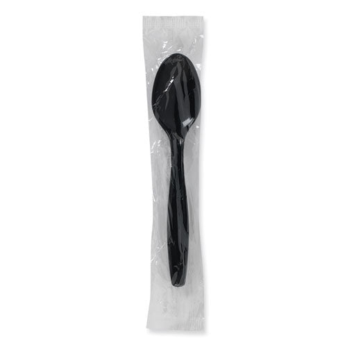 Individually Wrapped Heavyweight Teaspoons, Polypropylene, Black, 1,000/carton