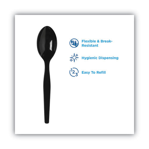 Smartstock Plastic Cutlery Refill, Spoons, 6", Series-o Heavyweight, Black, 40 Pack, 24 Packs/carton