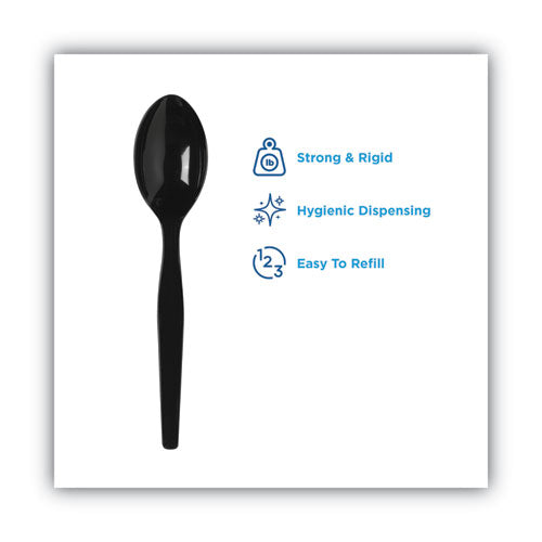 Smartstock Plastic Cutlery Refill, Spoons, 6", Series-o Mediumweight, Black, 40/pack, 24 Packs/carton