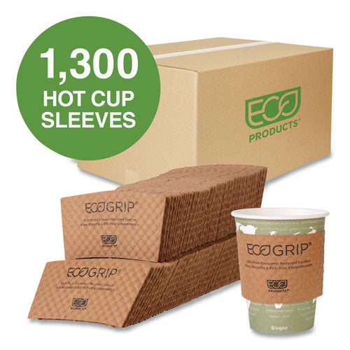 Ecogrip Hot Cup Sleeves - Renewable And Compostable, Fits 12, 16, 20, 24 Oz Cups, Kraft, 1,300/carton