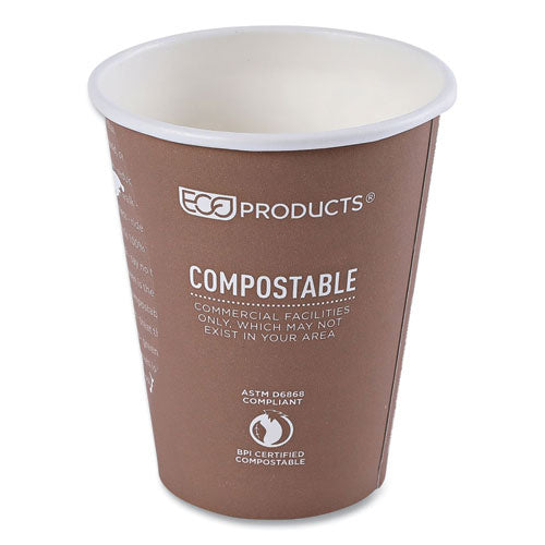 World Art Renewable And Compostable Hot Cups, 8 Oz, Brown/white, 50/pack, 20 Packs/carton