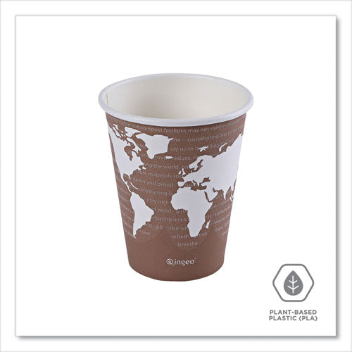 World Art Renewable And Compostable Hot Cups, 8 Oz, Brown/white, 50/pack, 20 Packs/carton