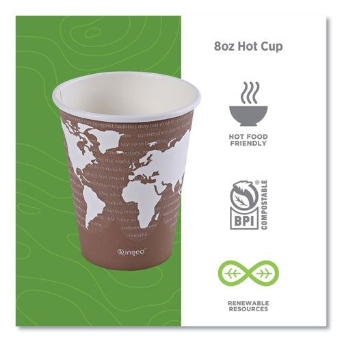 World Art Renewable And Compostable Hot Cups, 8 Oz, Brown/white, 50/pack, 20 Packs/carton