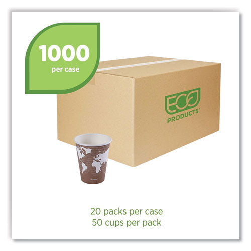 World Art Renewable And Compostable Hot Cups, 8 Oz, Brown/white, 50/pack, 20 Packs/carton