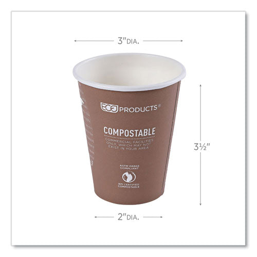 World Art Renewable And Compostable Hot Cups, 8 Oz, Brown/white, 50/pack, 20 Packs/carton