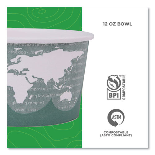 World Art Renewable And Compostable Food Container, 12 Oz, 4.05 Diameter X 2.5 H, Green, Paper, 25/pack, 20 Packs/carton