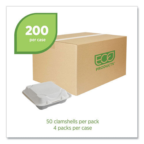 Vanguard Renewable And Compostable Sugarcane Clamshells, 1-compartment, 9 X 9 X 3, White, 200/carton