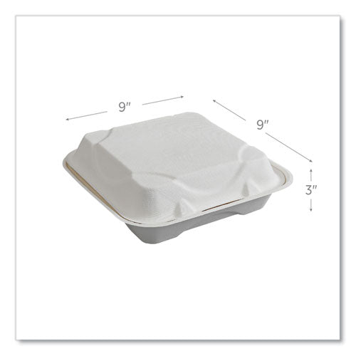 Vanguard Renewable And Compostable Sugarcane Clamshells, 1-compartment, 9 X 9 X 3, White, 200/carton