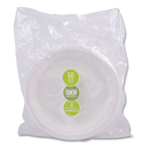 Vanguard Renewable And Compostable Sugarcane Plates, 9" Dia, White, 500/carton