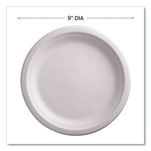 Vanguard Renewable And Compostable Sugarcane Plates, 9" Dia, White, 500/carton