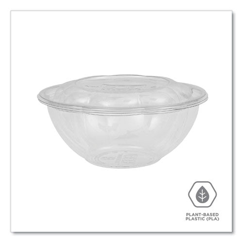 Renewable And Compostable Salad Bowls With Lids, 24 Oz, Clear, Plastic, 50/pack, 3 Packs/carton