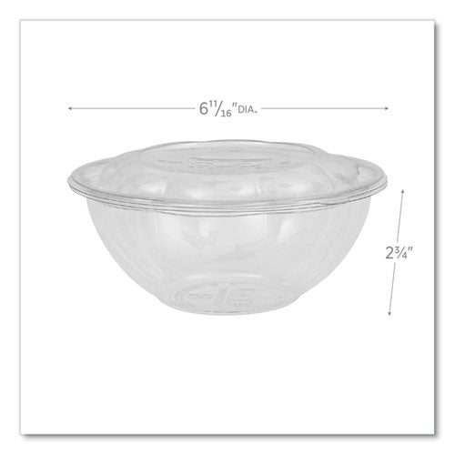 Renewable And Compostable Salad Bowls With Lids, 24 Oz, Clear, Plastic, 50/pack, 3 Packs/carton