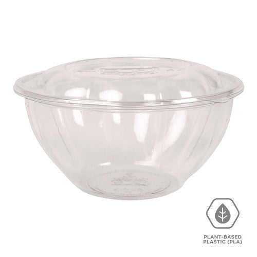 Renewable And Compostable Salad Bowls With Lids, 32 Oz, Clear, Plastic, 50/pack, 3 Packs/carton