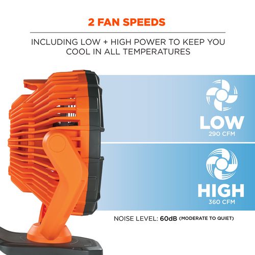 Chill-its 6090 Rechargeable Portable Jobsite Fan, 9.5, Orange/black