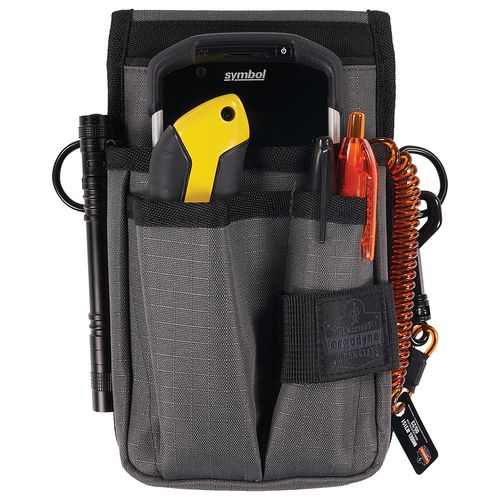 Arsenal 5568 Belt Loop Tool Pouch With Device Holster, 4 Compartments, 5 X 2 X 8.5, Polyester, Gray