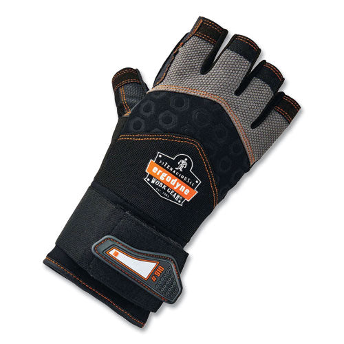 Proflex 910 Half-finger Impact Gloves + Wrist Support, Black, Small, Pair