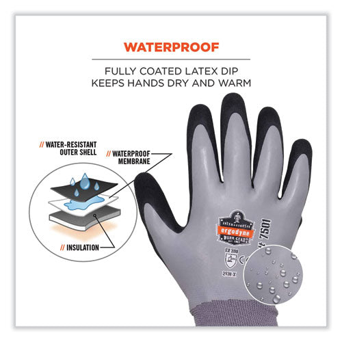 Proflex 7501-case Coated Waterproof Winter Gloves, Gray, Large, 144 Pairs/carton